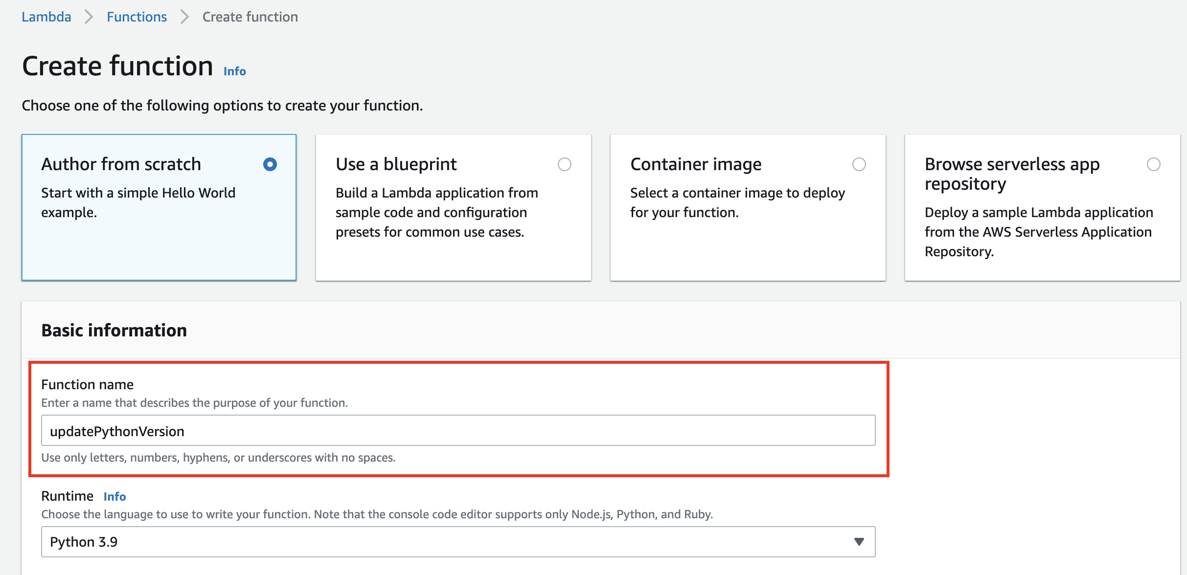 Configure function