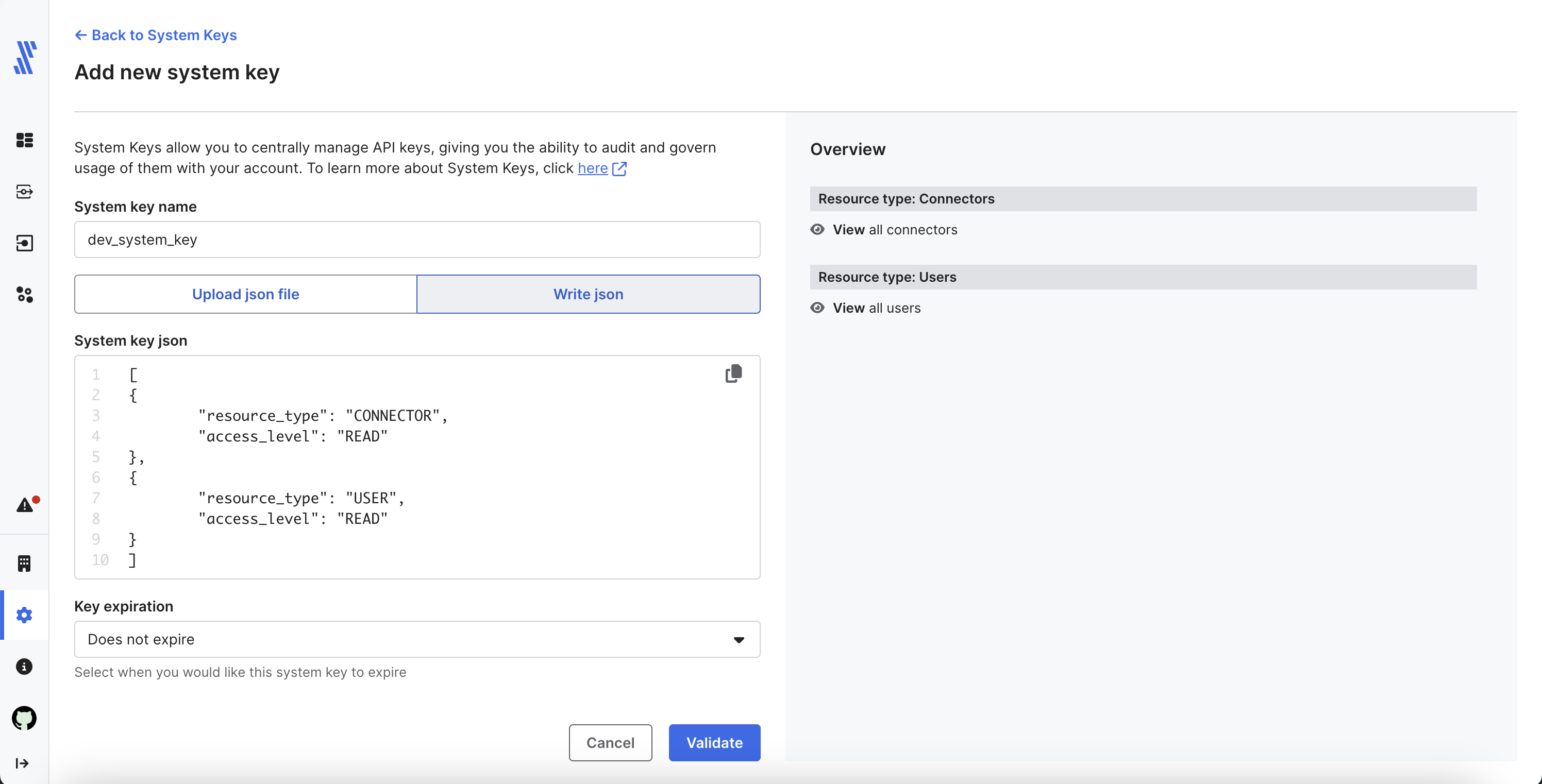 Adding System Key in the dashboard