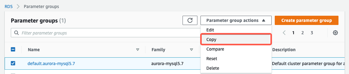 Aurora-RDS-MYSQL-ConfigureBinlog-020-CopyParameterGroup