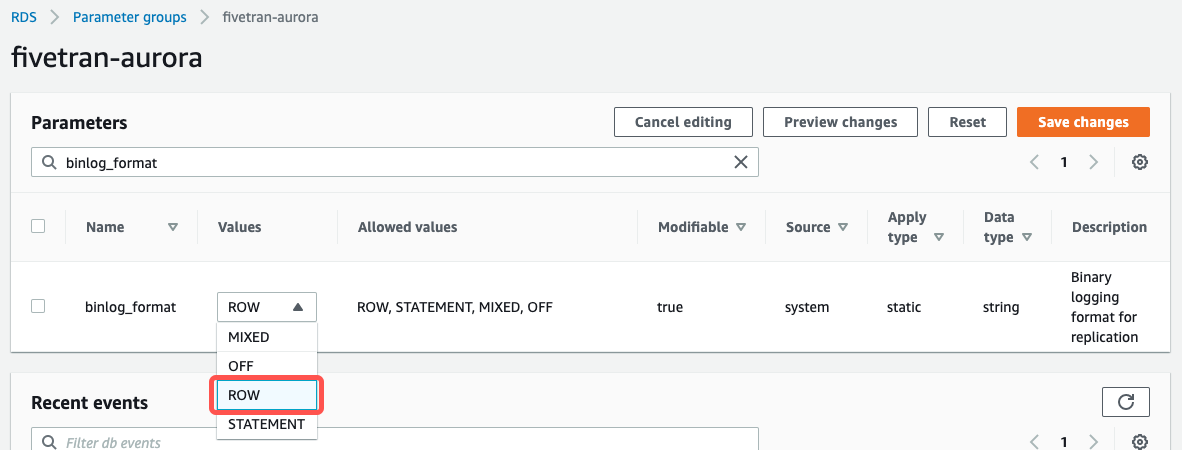 Aurora-RDS-MYSQL-ConfigureBinlog-060-ChangeToRow