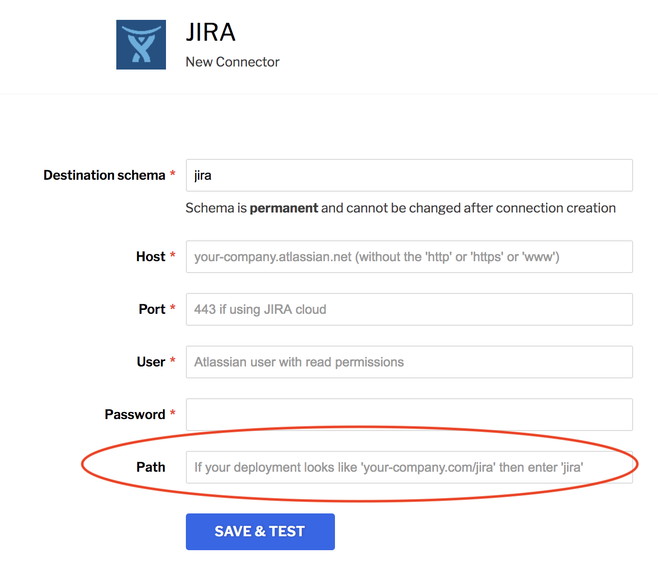 JIRA setup form