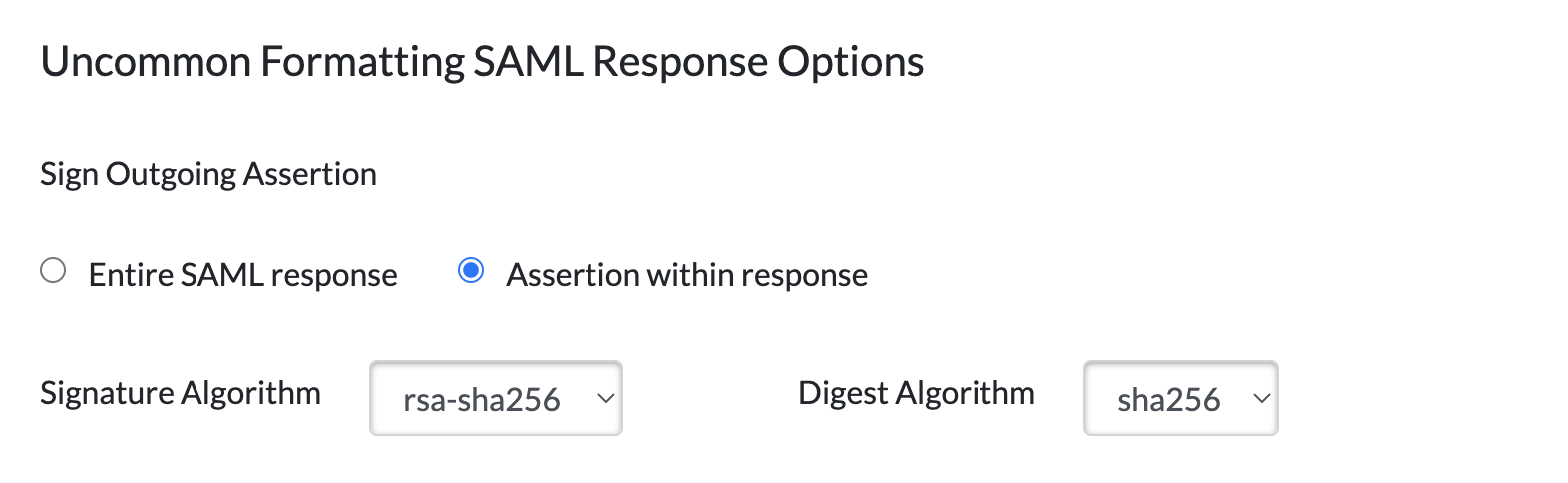 Uncommon Formatting SAML Response Options