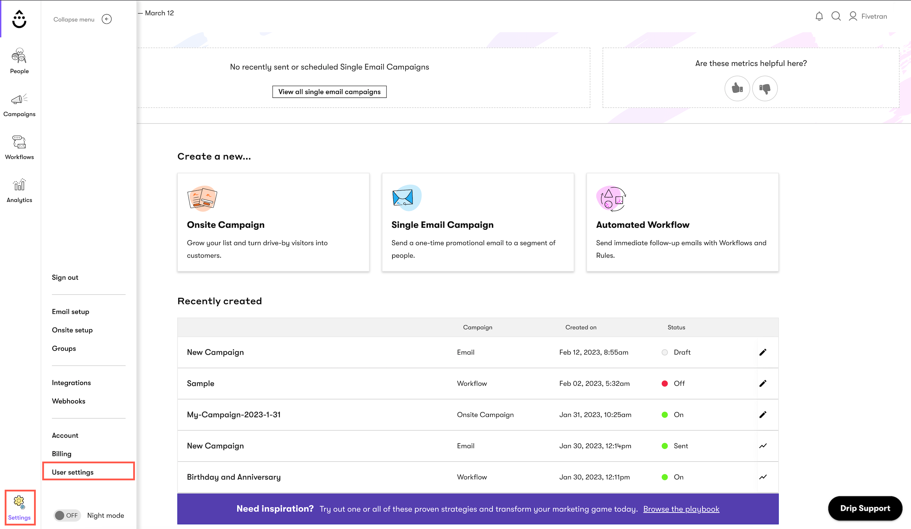 open user settings