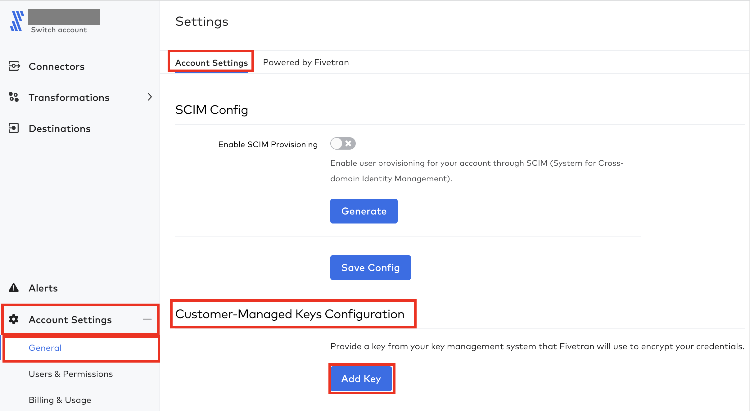 Account Settings in Fivetran