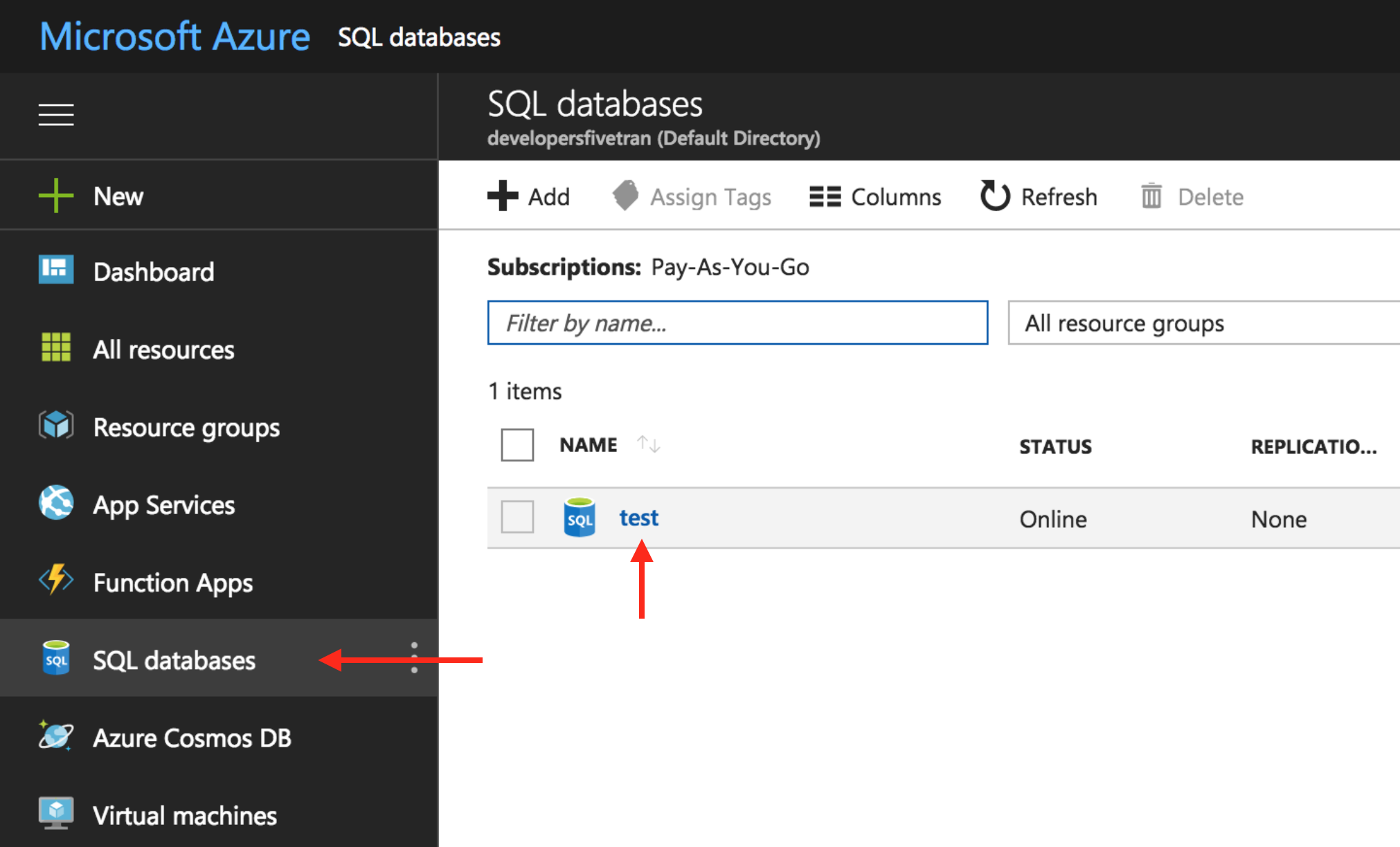 azure-click-sql-databases