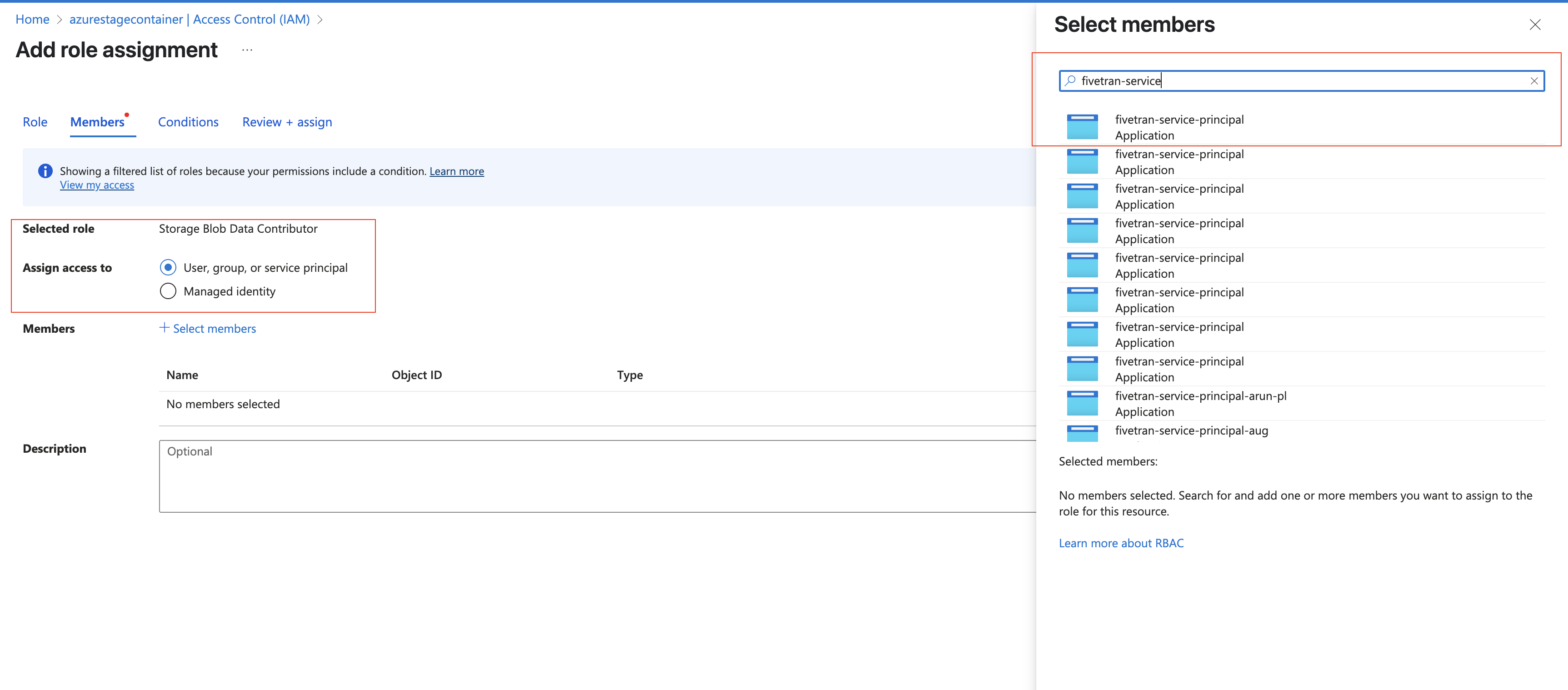 Assign service principal