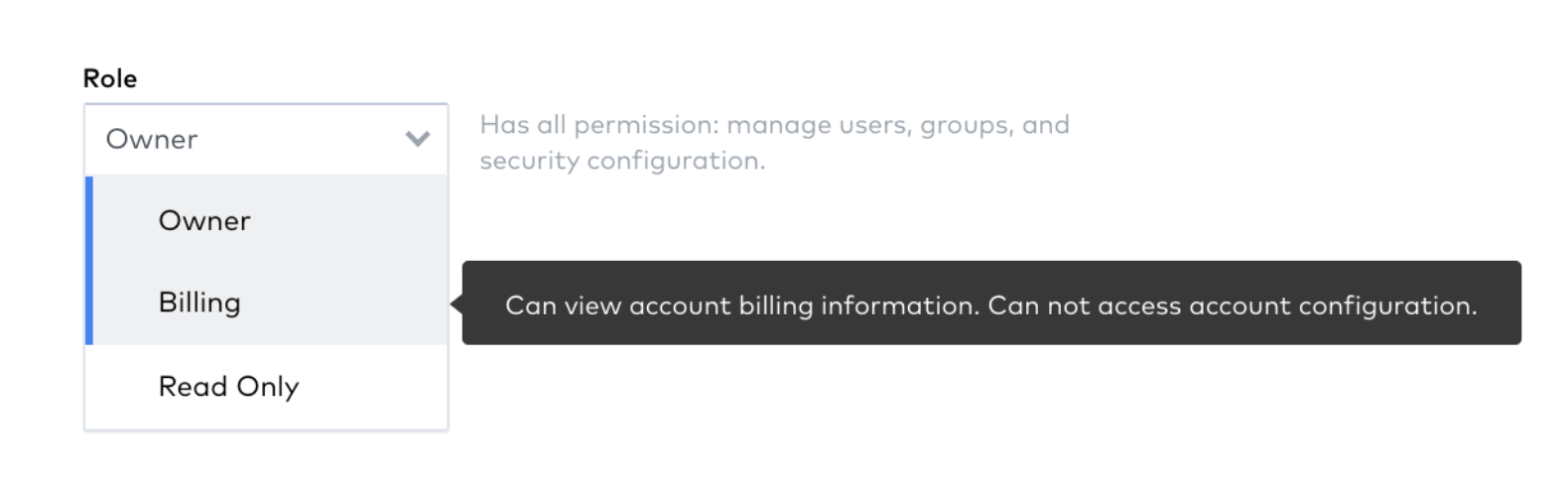 Billing role on the dashboard