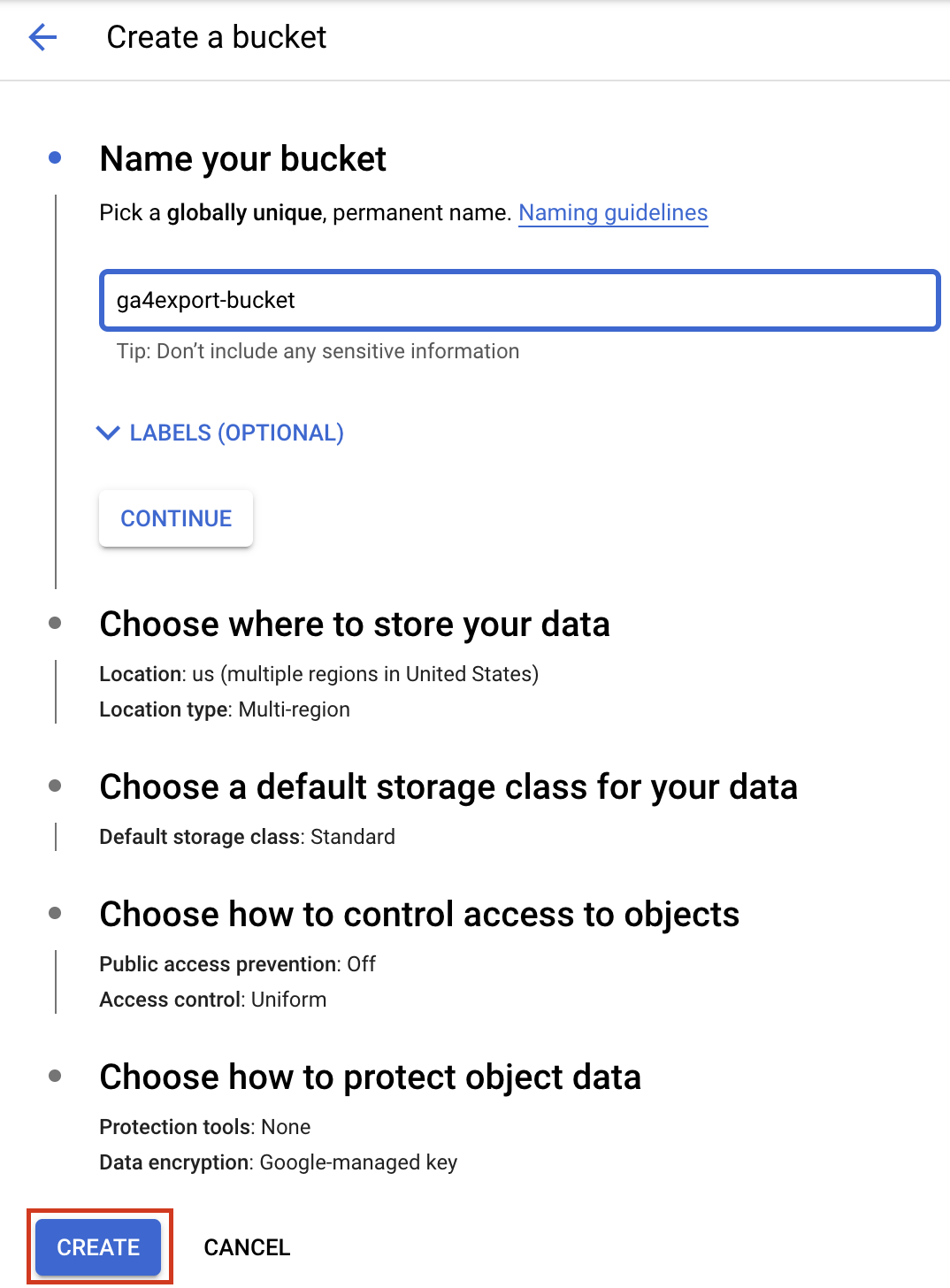 Create Google Cloud Bucket