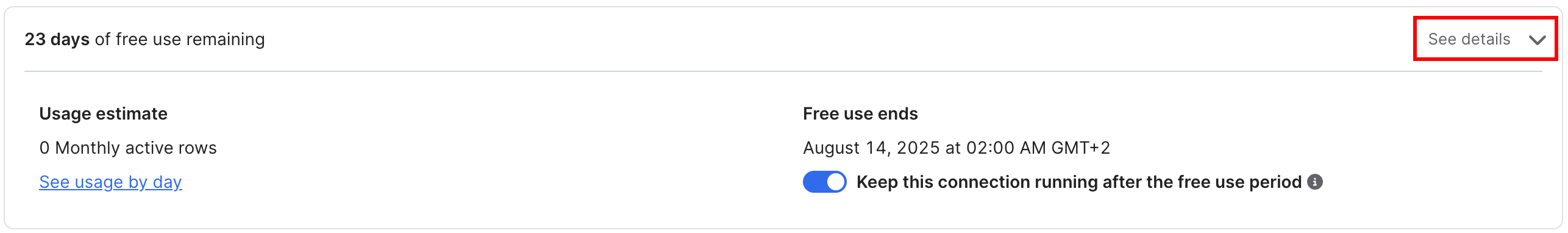 Connection's free use period remaining