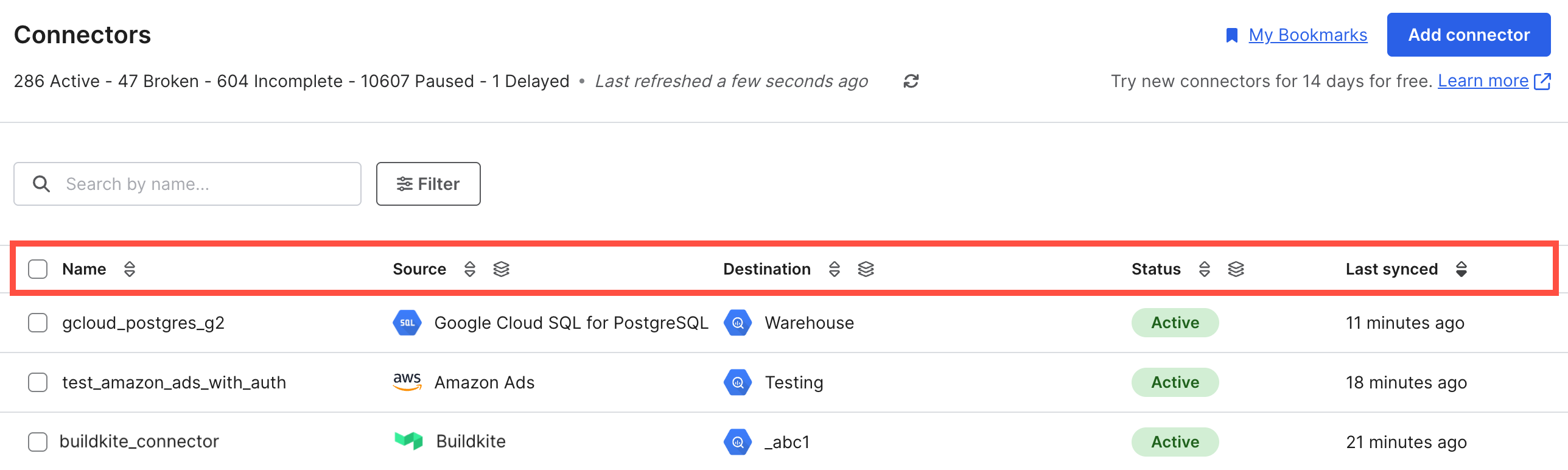 Reorder connector list