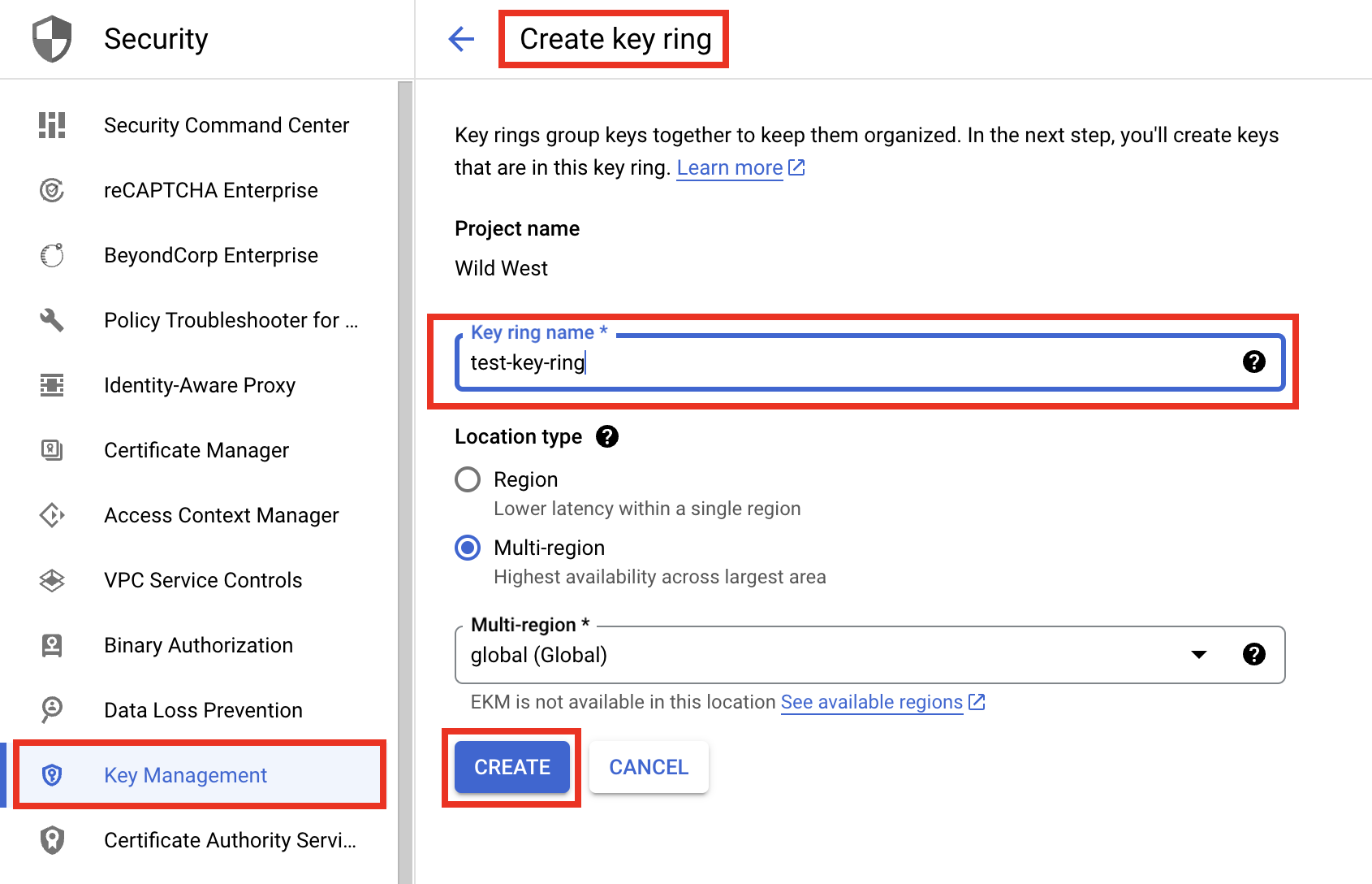 Create key ring