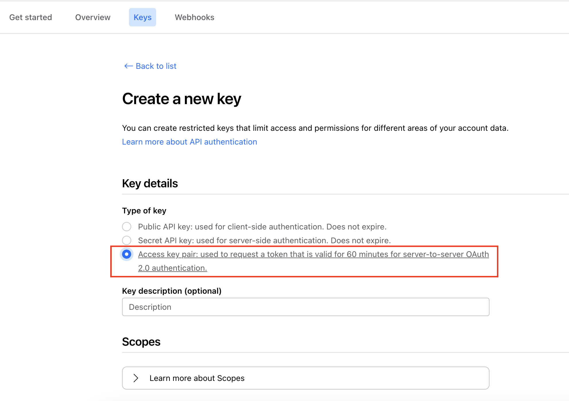 Select access key pair