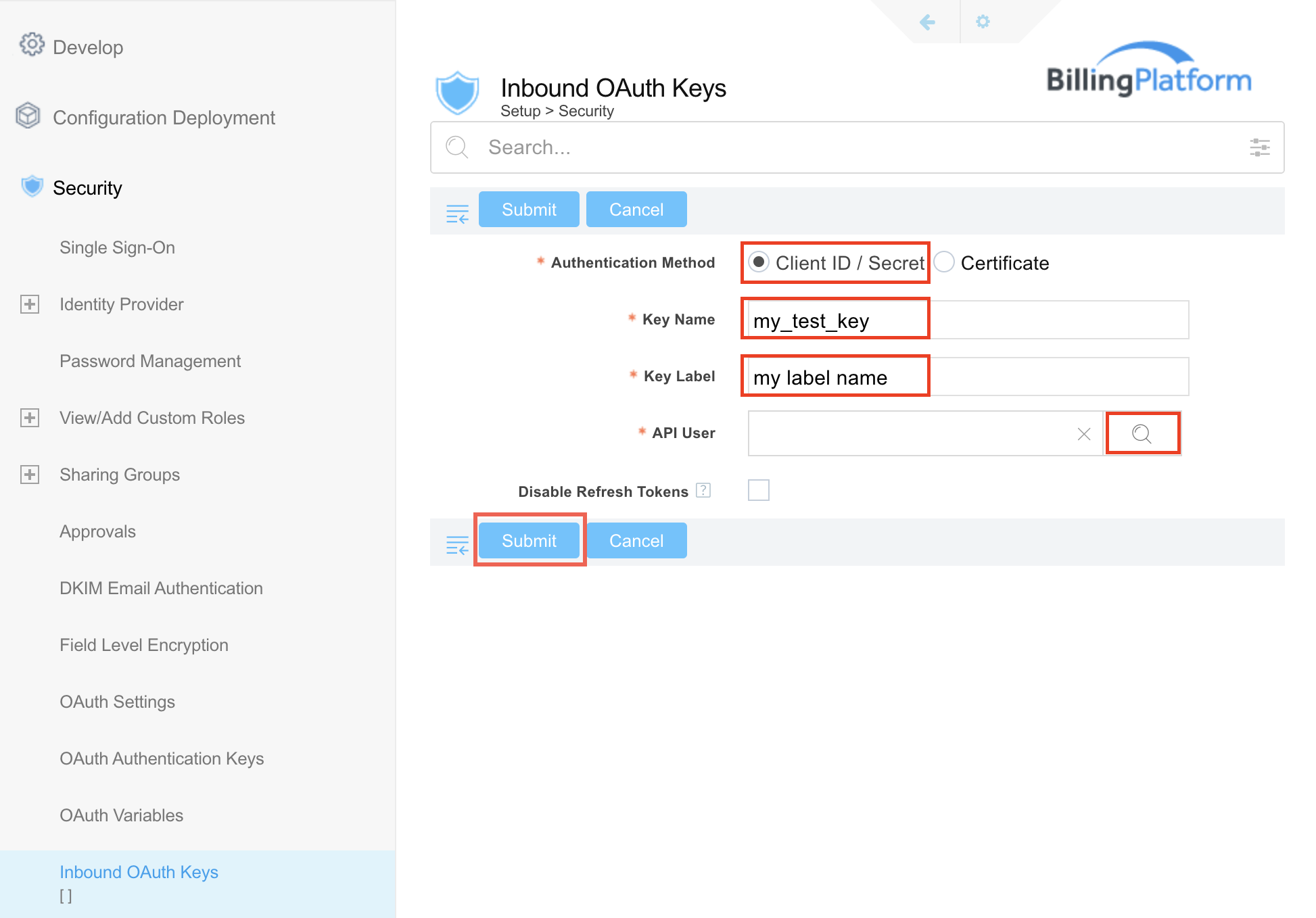 Create new OAuth key