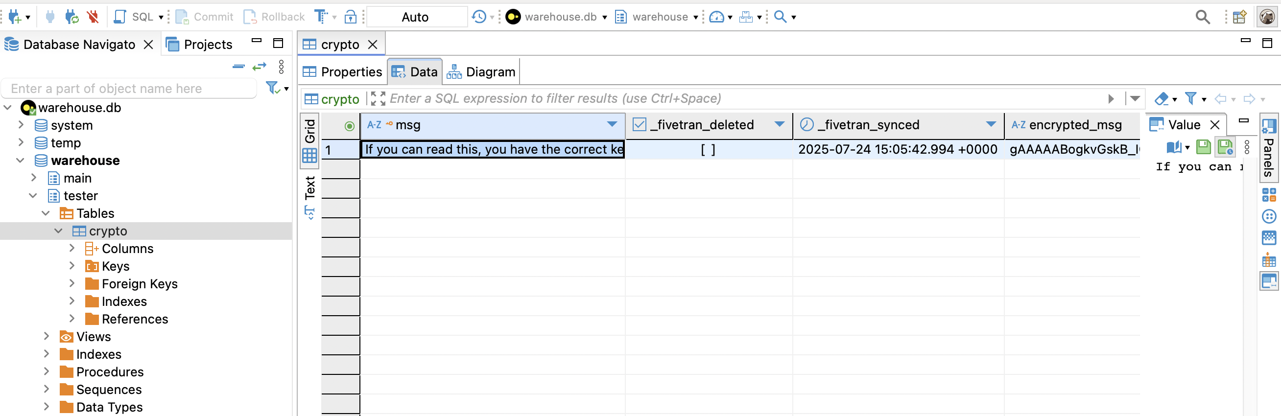 Preview decrypted message in DBeaver