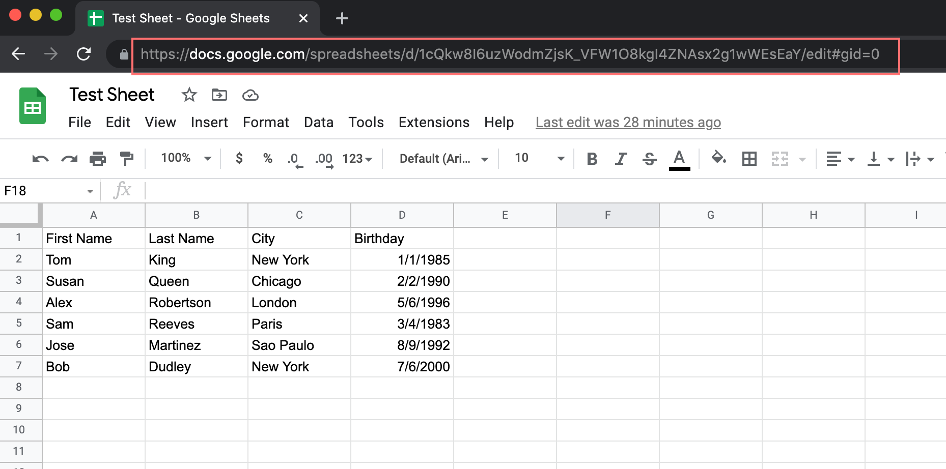 Find the Google Sheet url