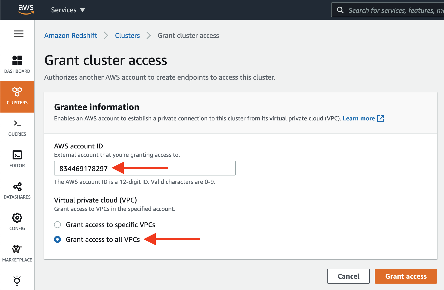 Grant Fivetran cluster access