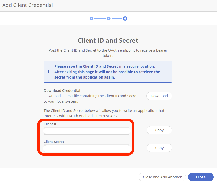 Client and secret