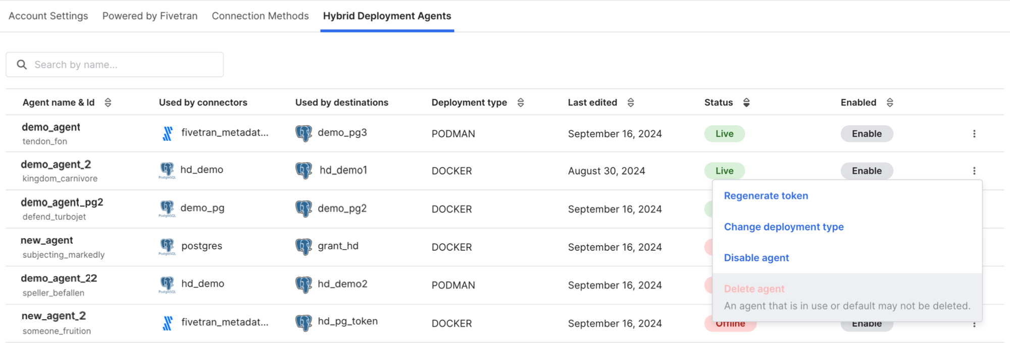 Hybrid Deployment Agents tab