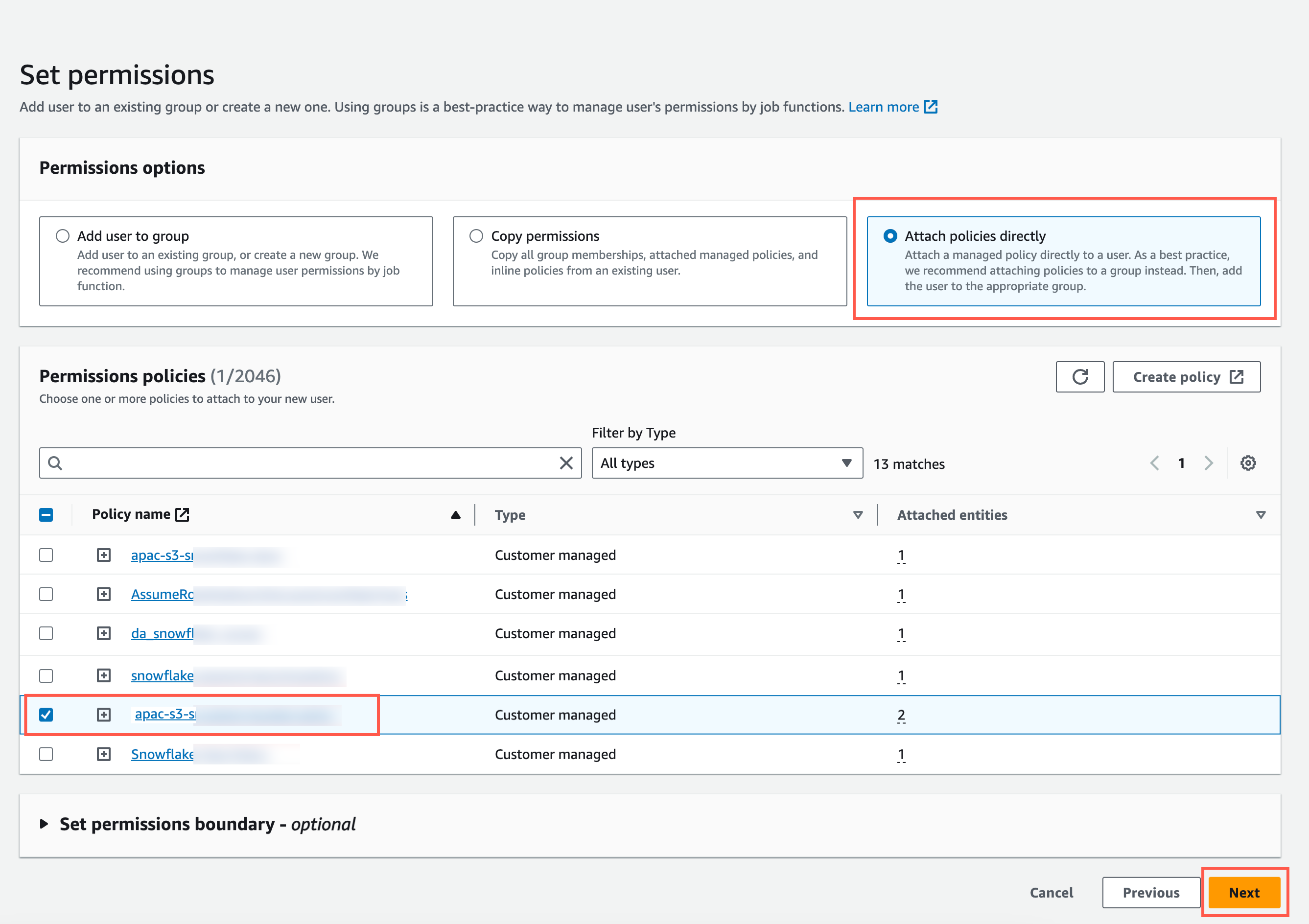 Attach policies