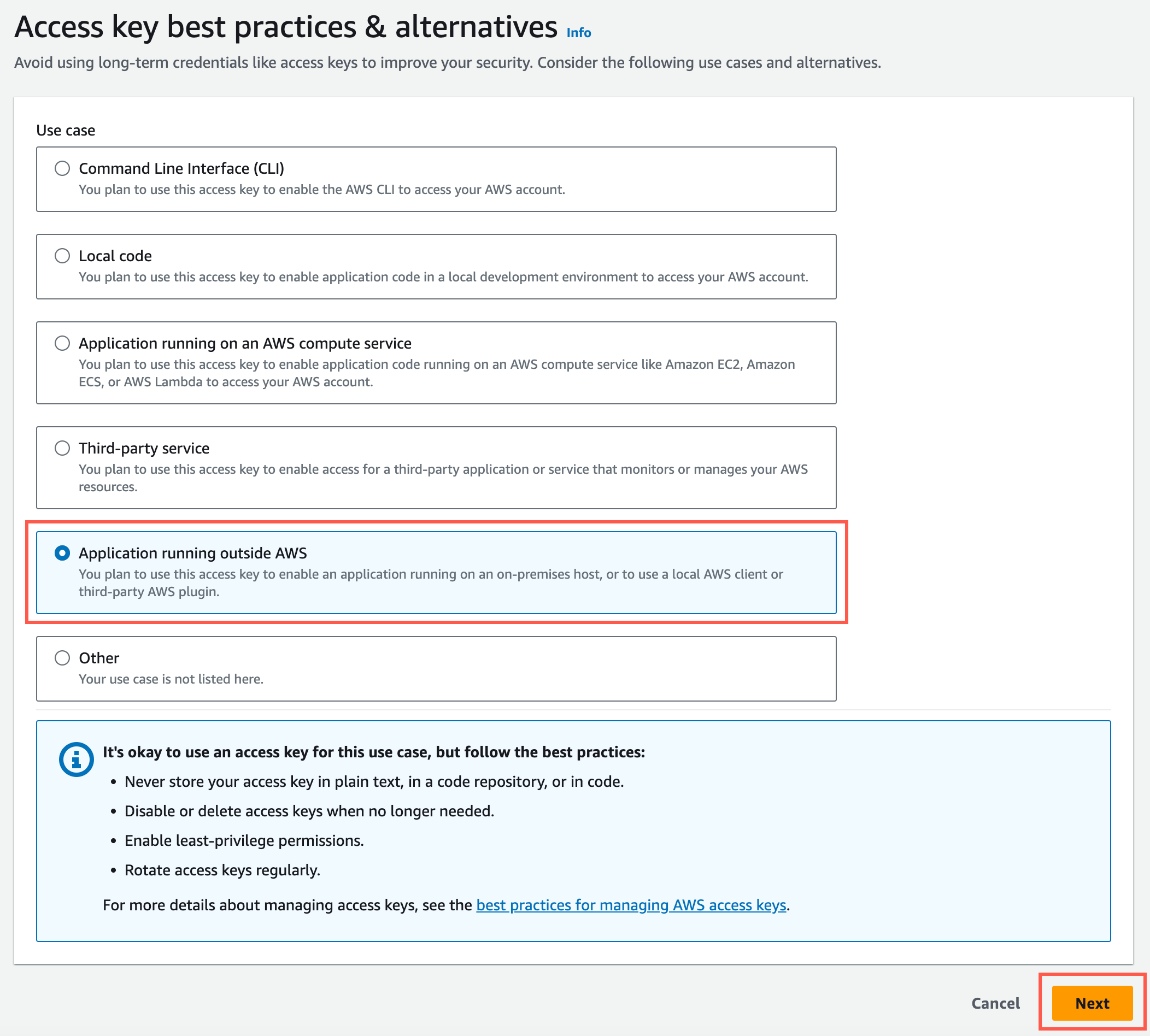 Select Application running outside AWS