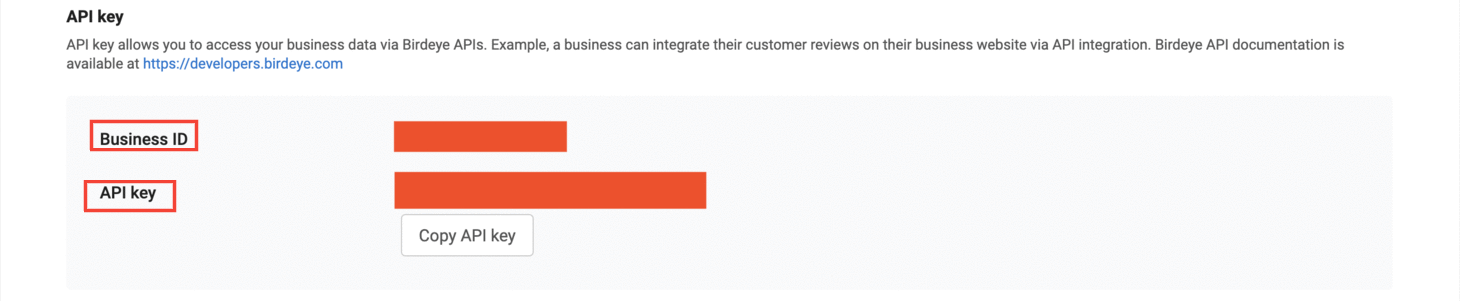 Copy Business ID and API Key
