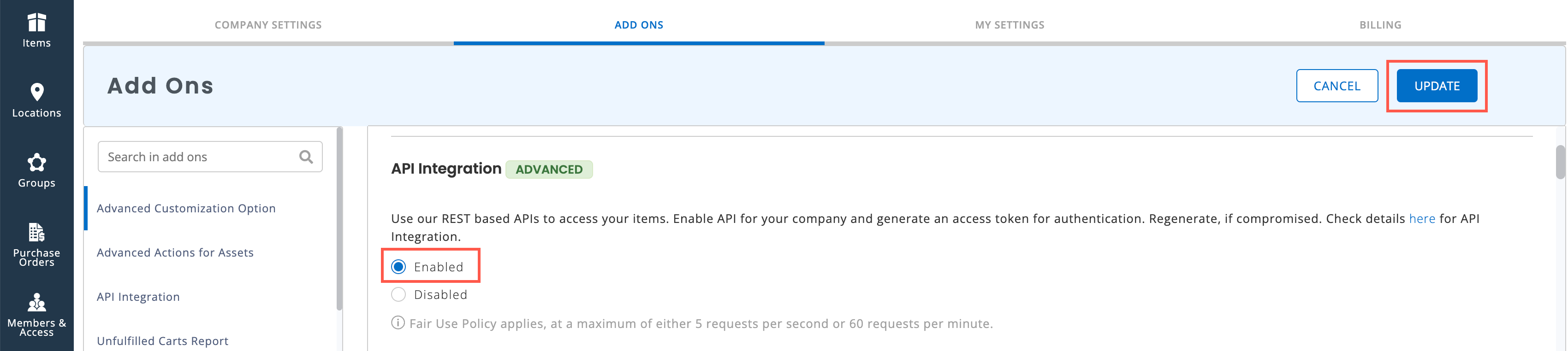 Enable API integration