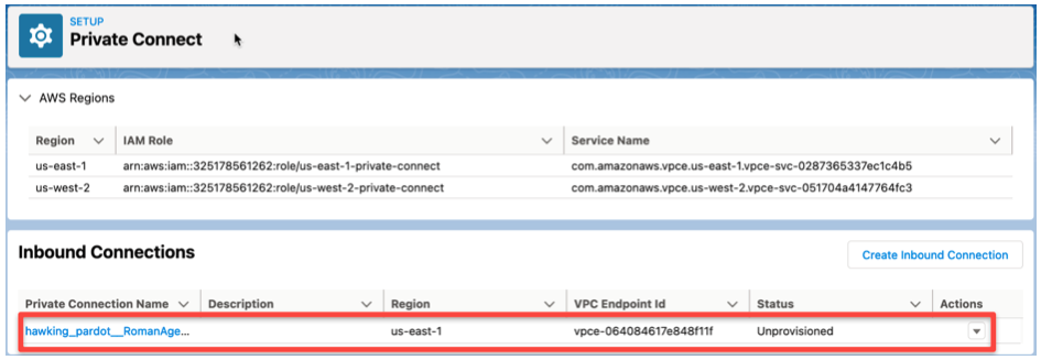 Create Inbound connection