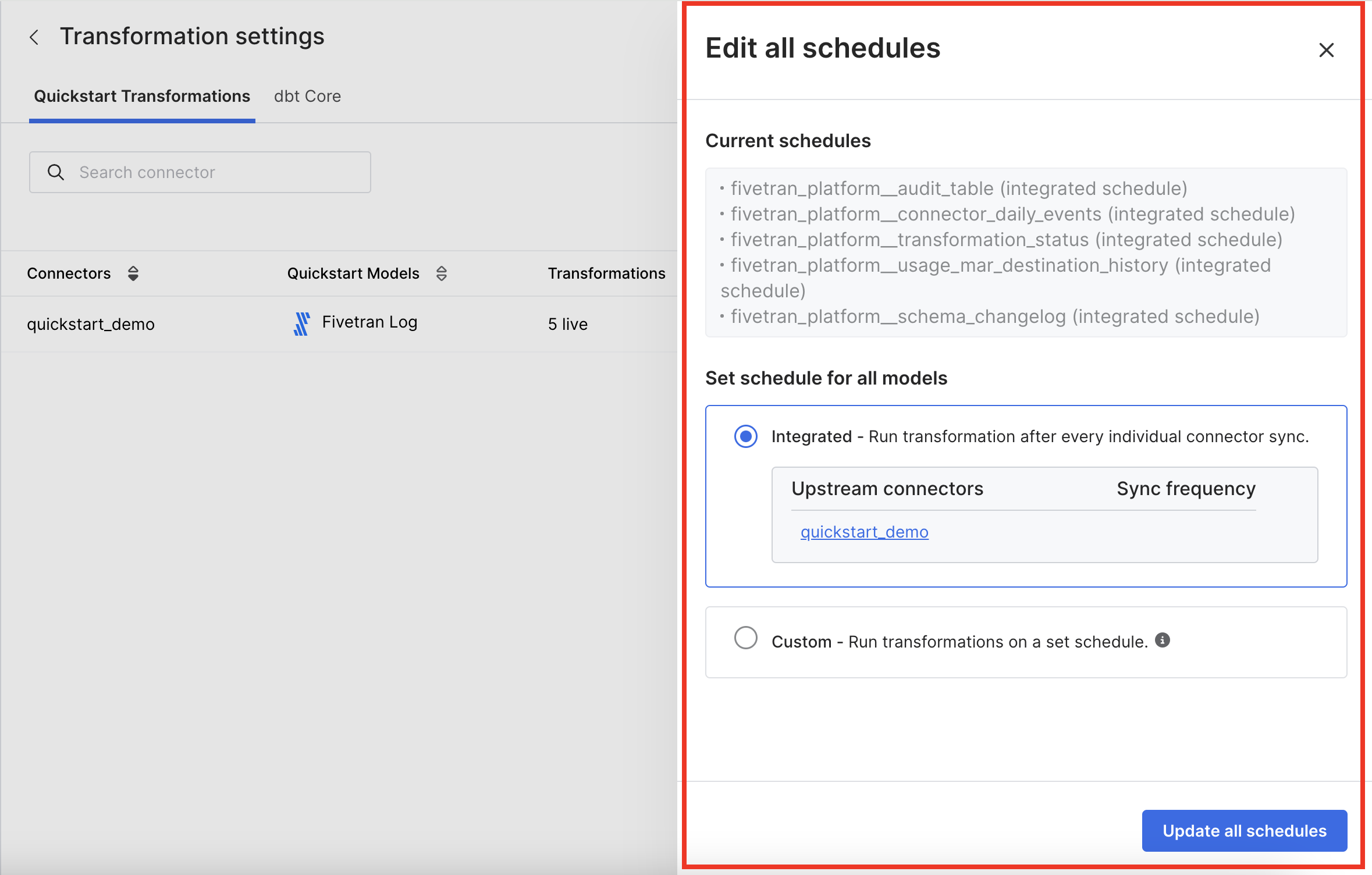 Edit all schedules form