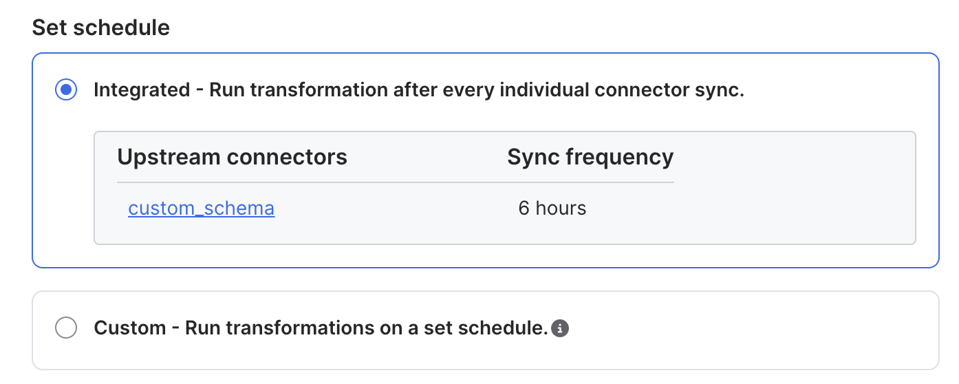 Select schedule option for Quickstart data model