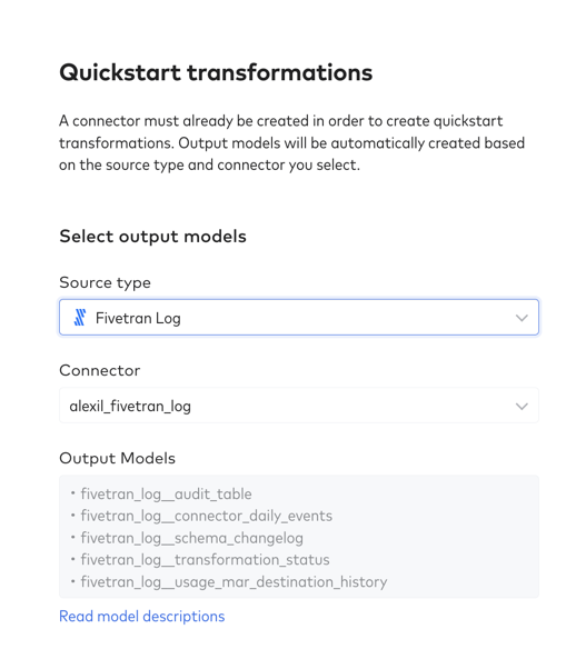 Complete the Select output model section