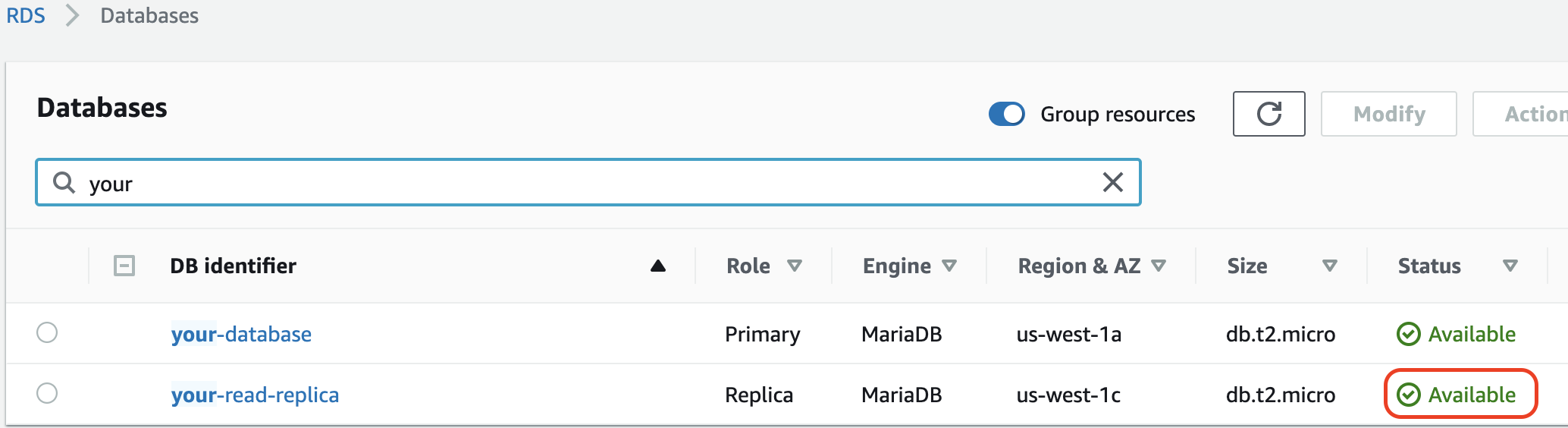 MariaDB-rds-dashboard-shows-creating