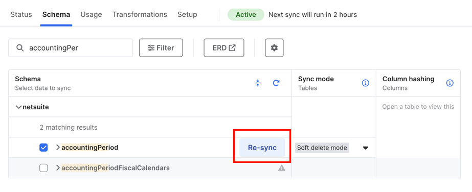Re-sync table