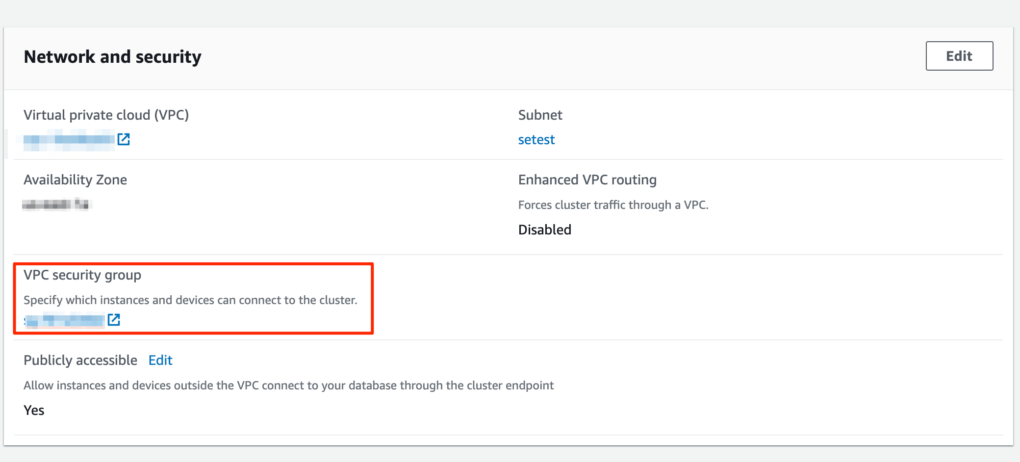 Redshift cluster properties vpc