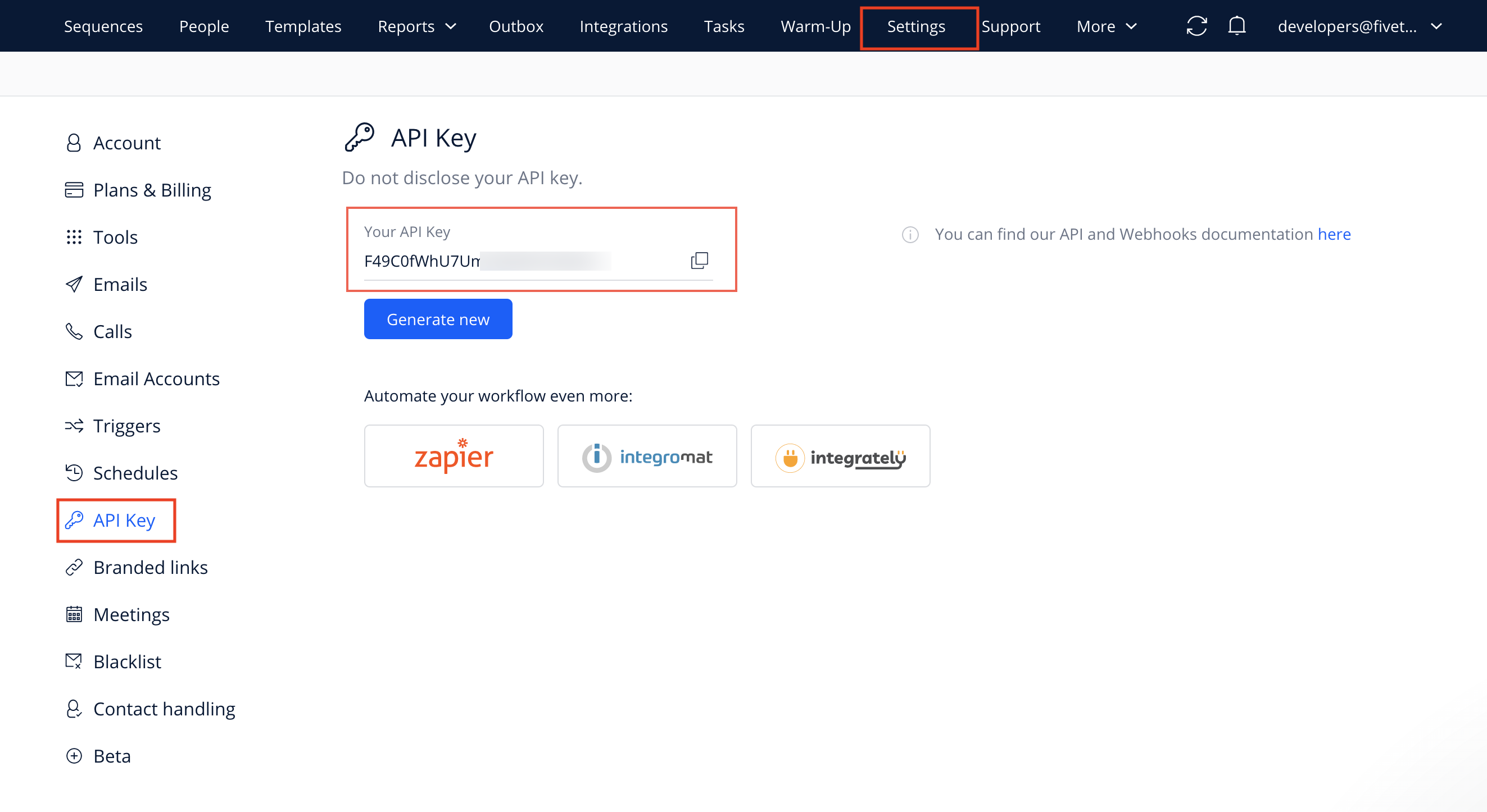 Copy API key