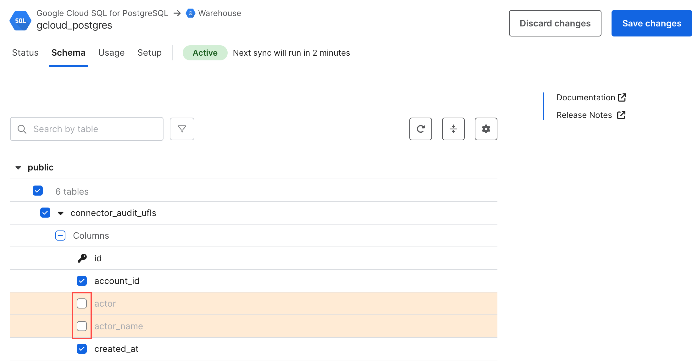 Schema tab block a column