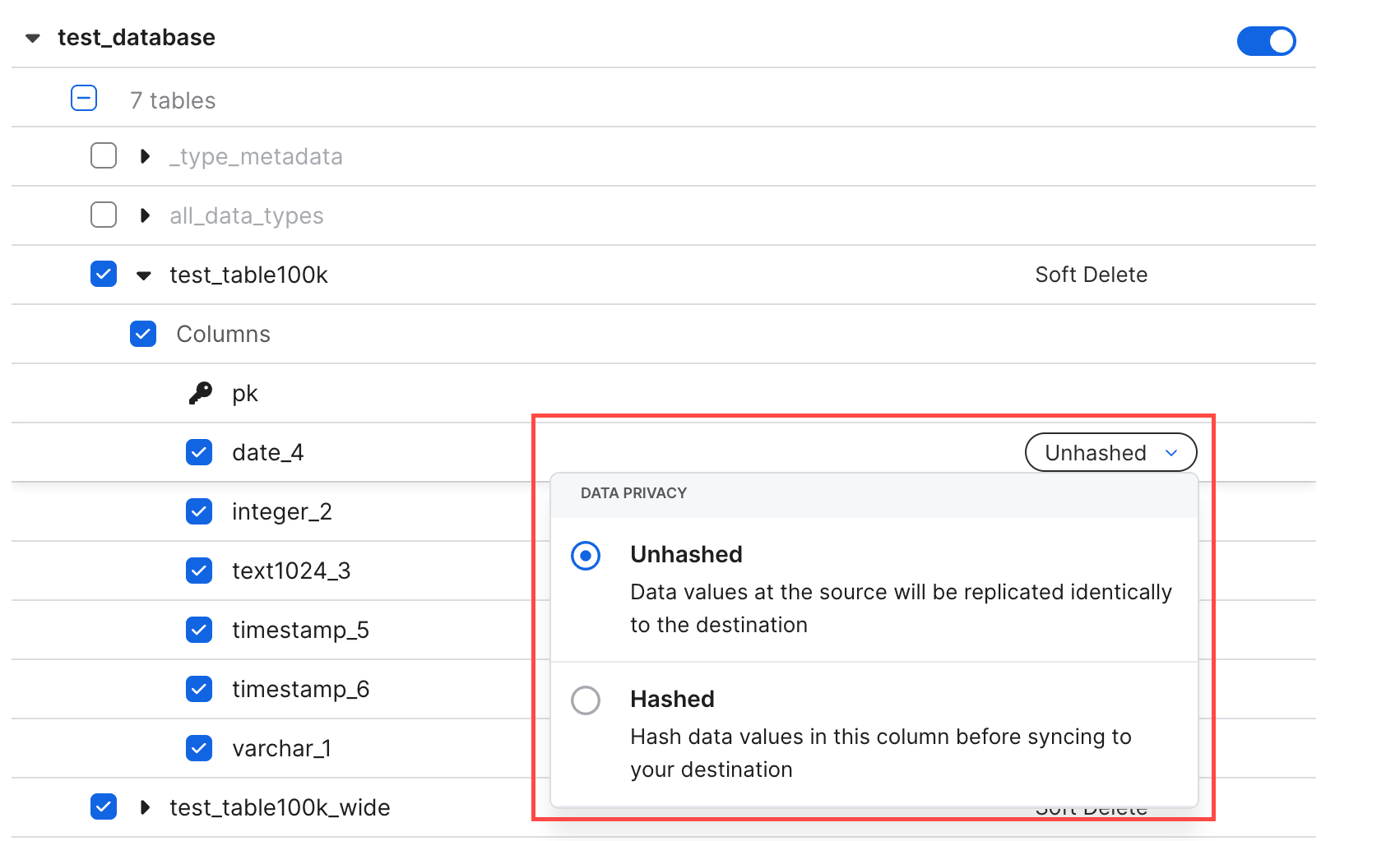 Schema tab hash a column