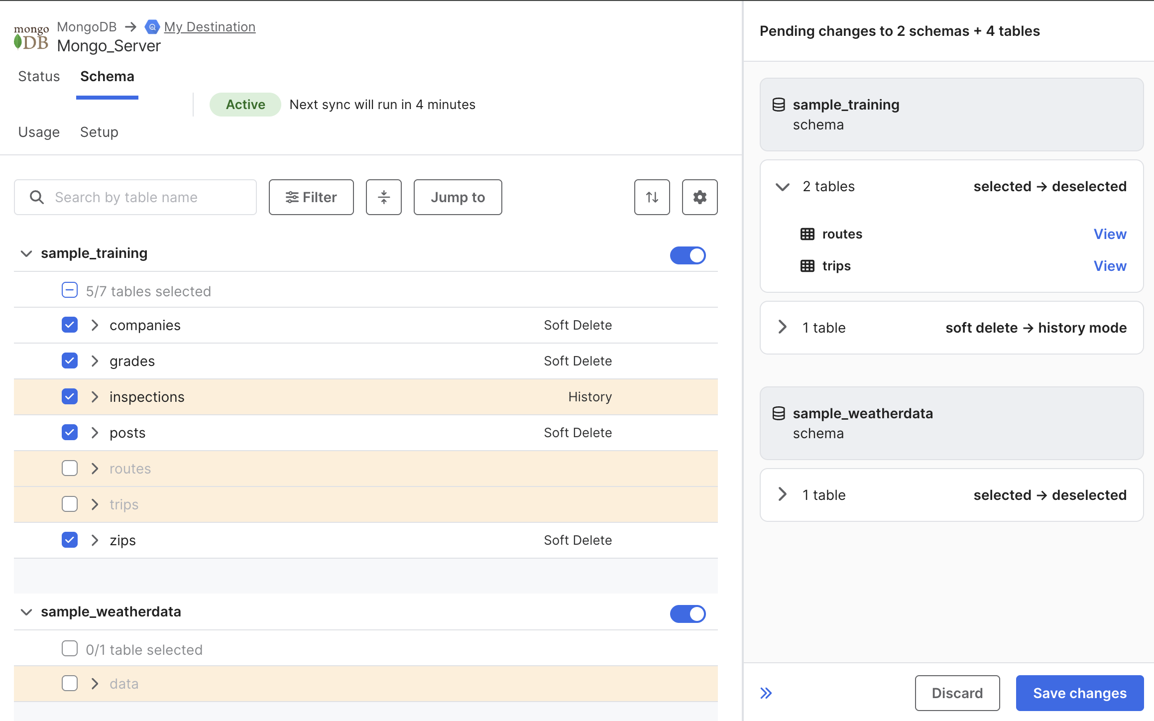 Review schema changes