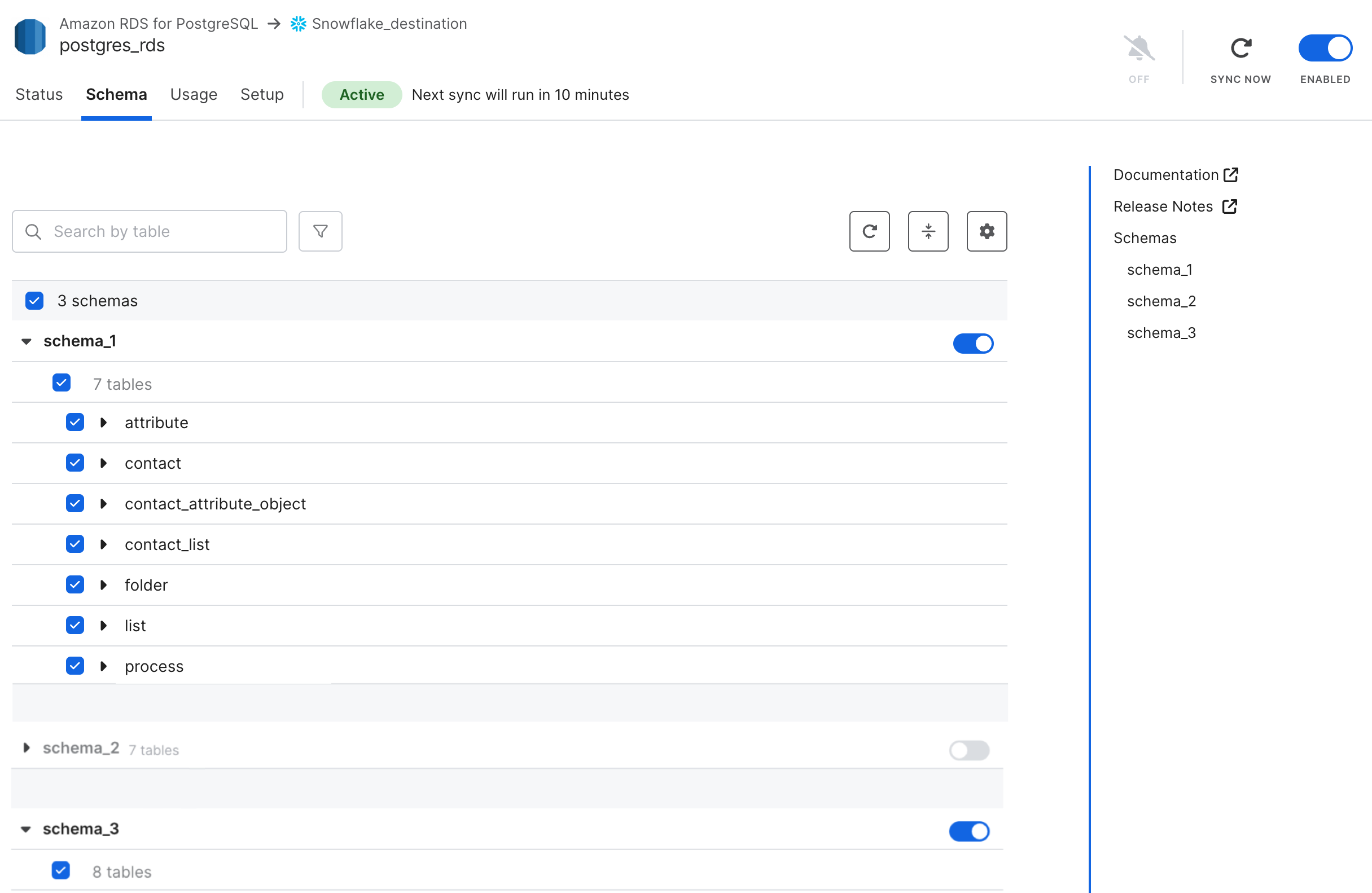 Connector schema tab