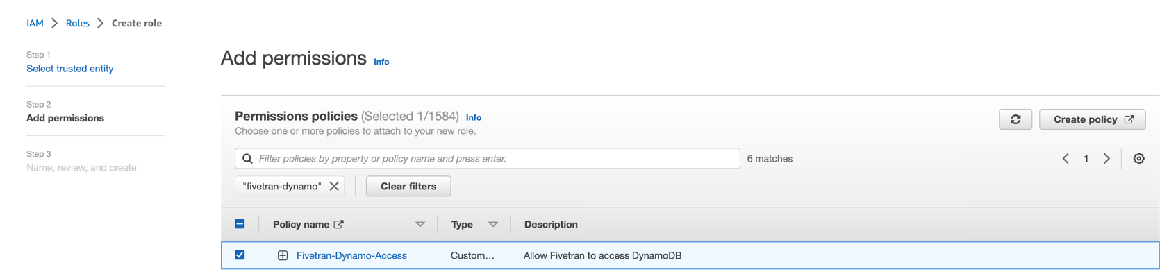 Amazon DynamoDB-select-fivetran-policy