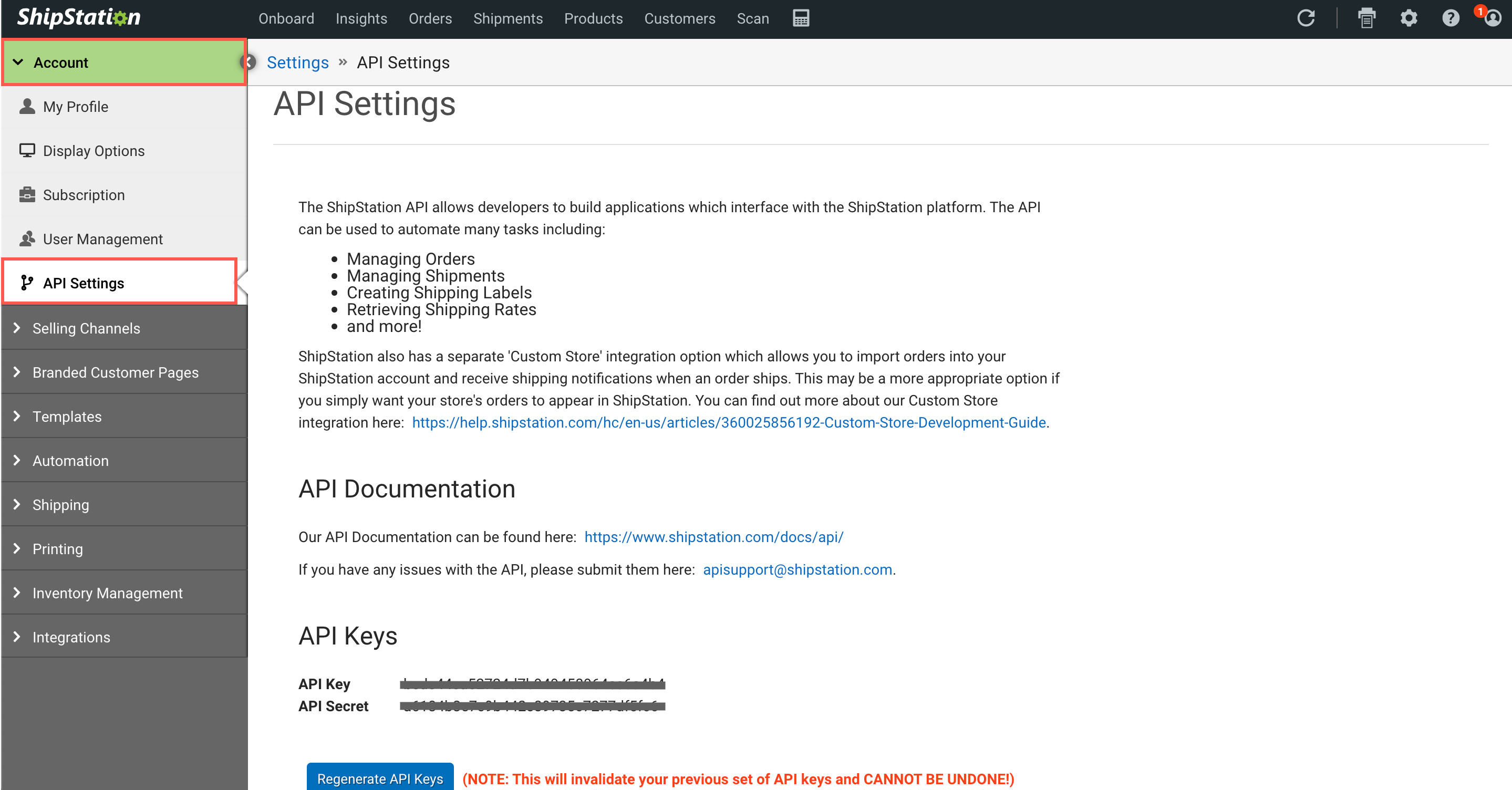 Account & API Settings