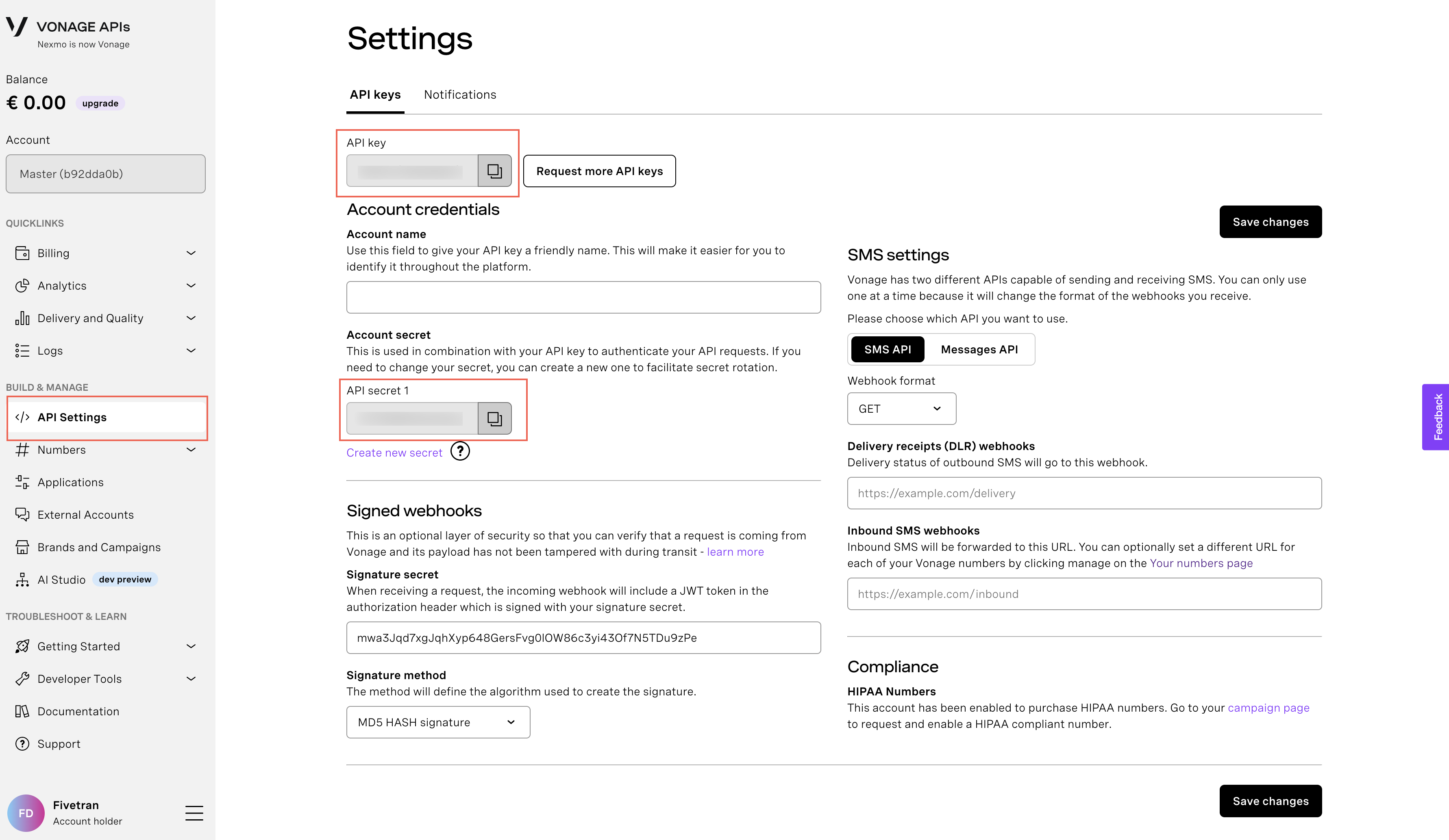 click API Settings