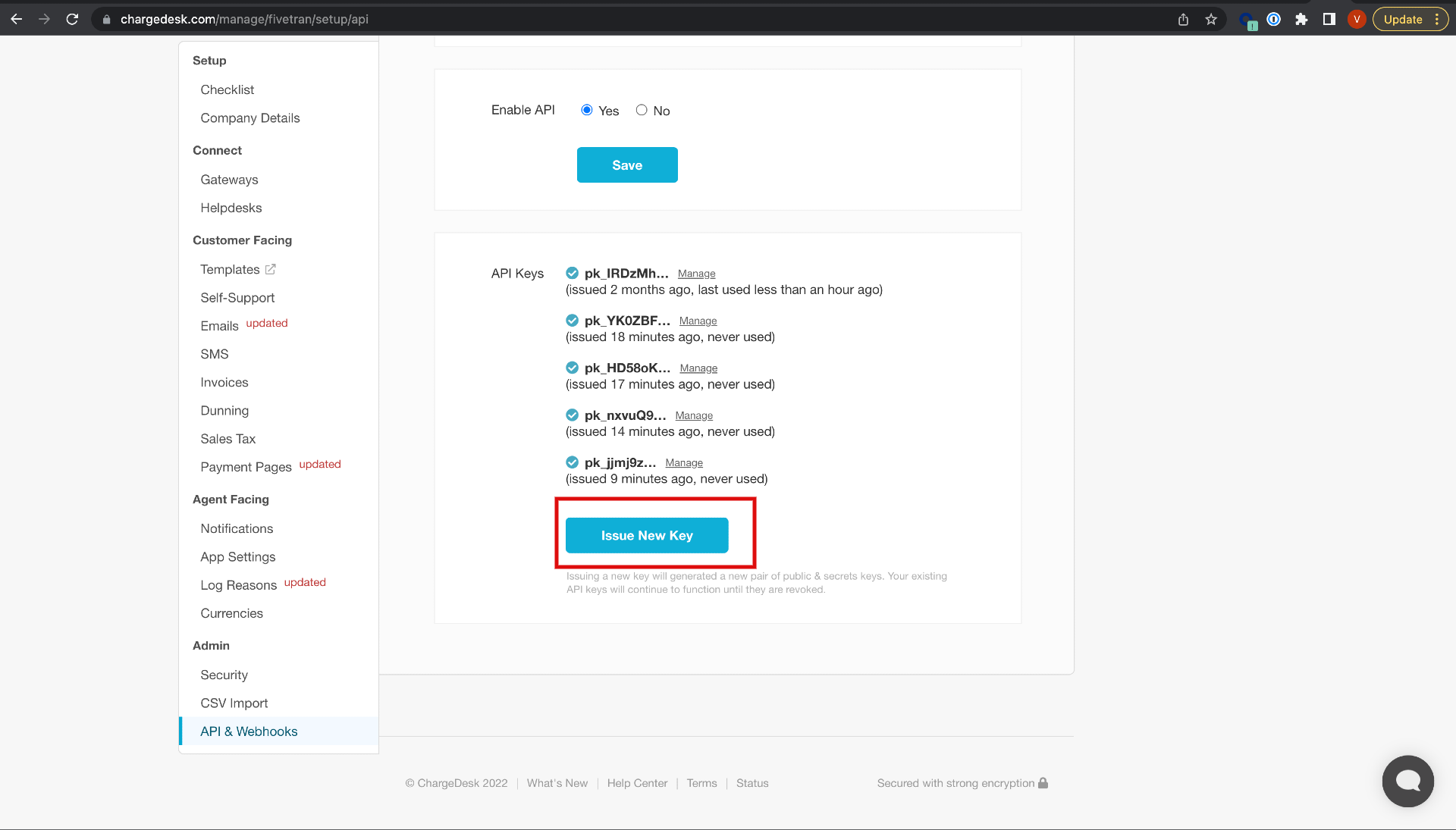 Issue New Key