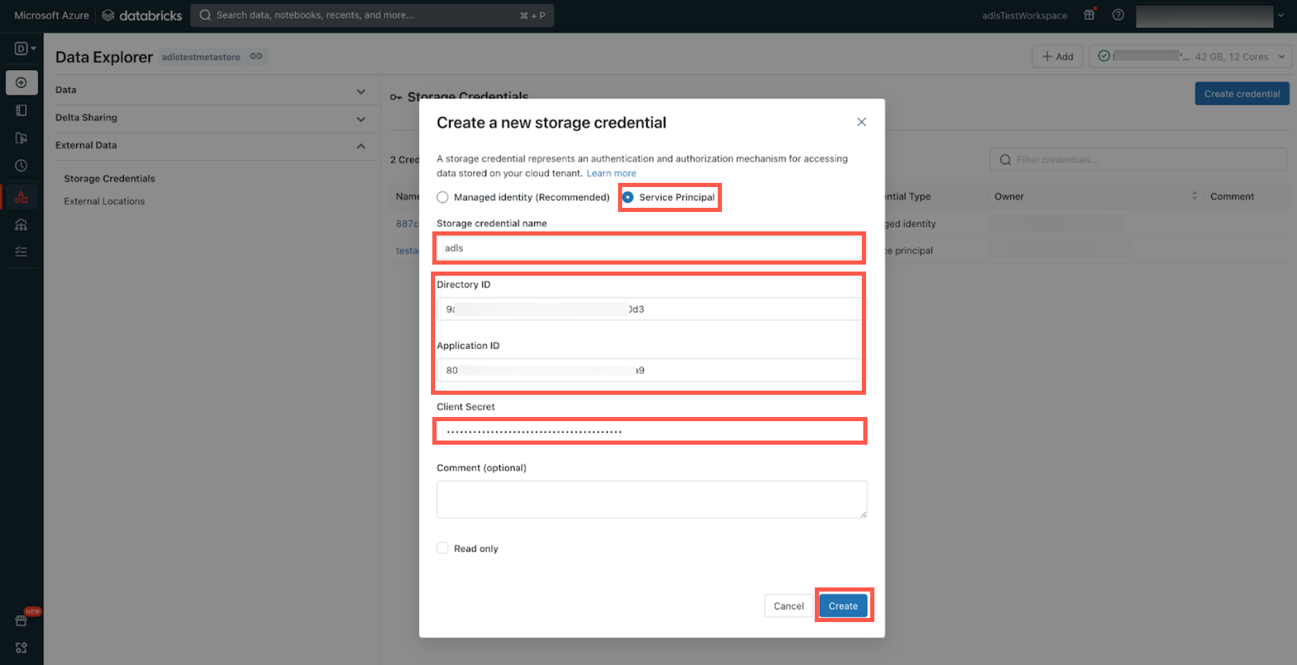 Create new storage credential