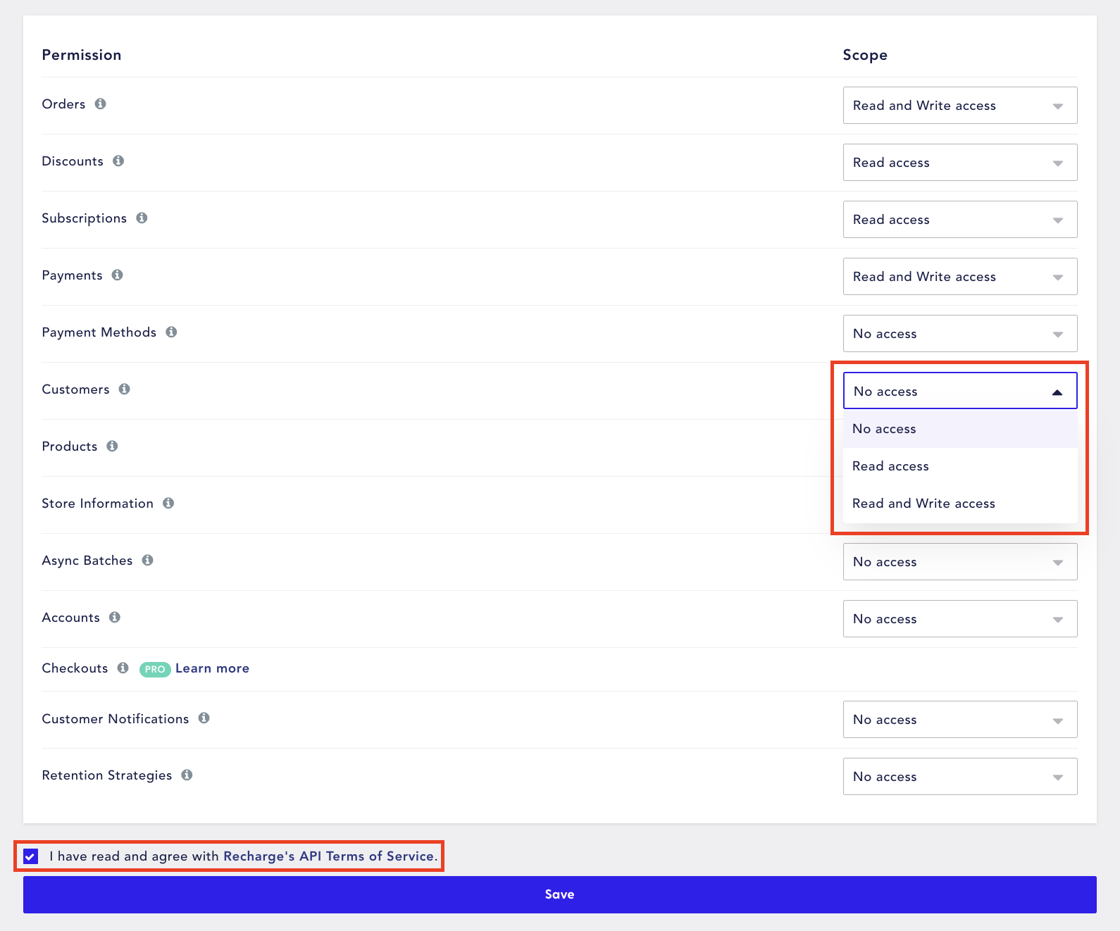 Configure API token permissions